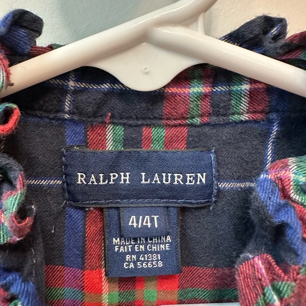 Ralph Lauren Girls Tartan Plaid Ruffle Collar Dress (Size 4/4T)